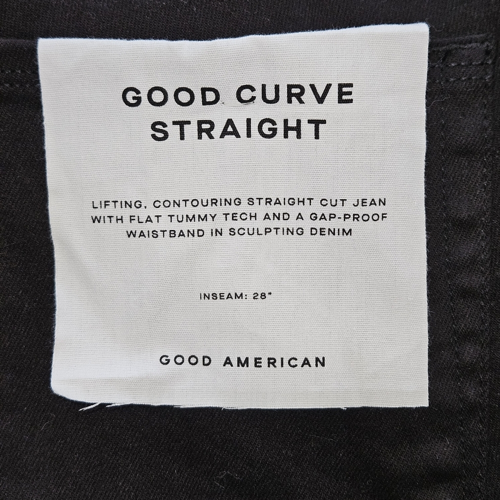 Good American Good Curve Straight Black Denim: 20 Plus 28" Inseam